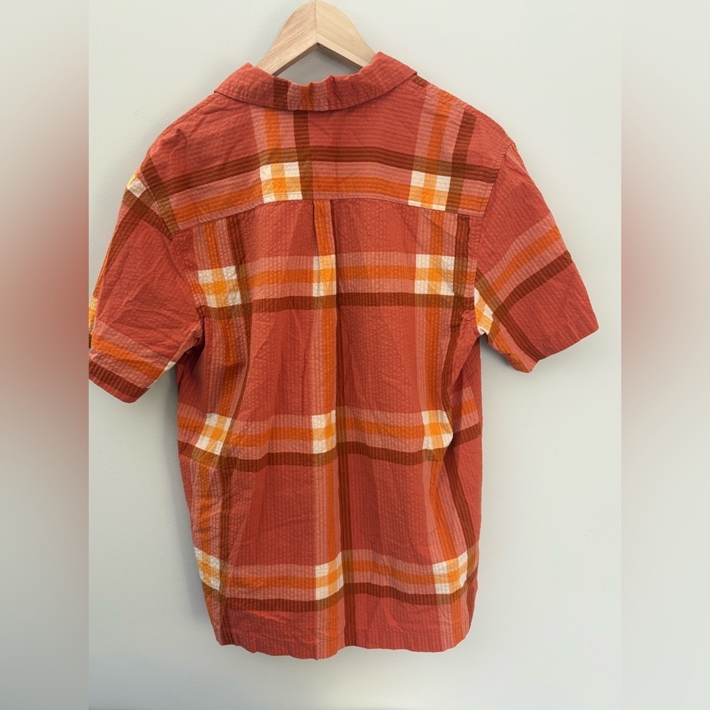 Urban Outfitters Seersucker Orange Plaid Button Up Short Sleeve Shirt Size M - Picture 2 of 8